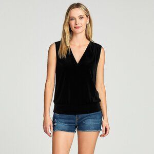 NWT White House Black Market Sleeveless V Neck Banded Velvet Top Large #WHBM75